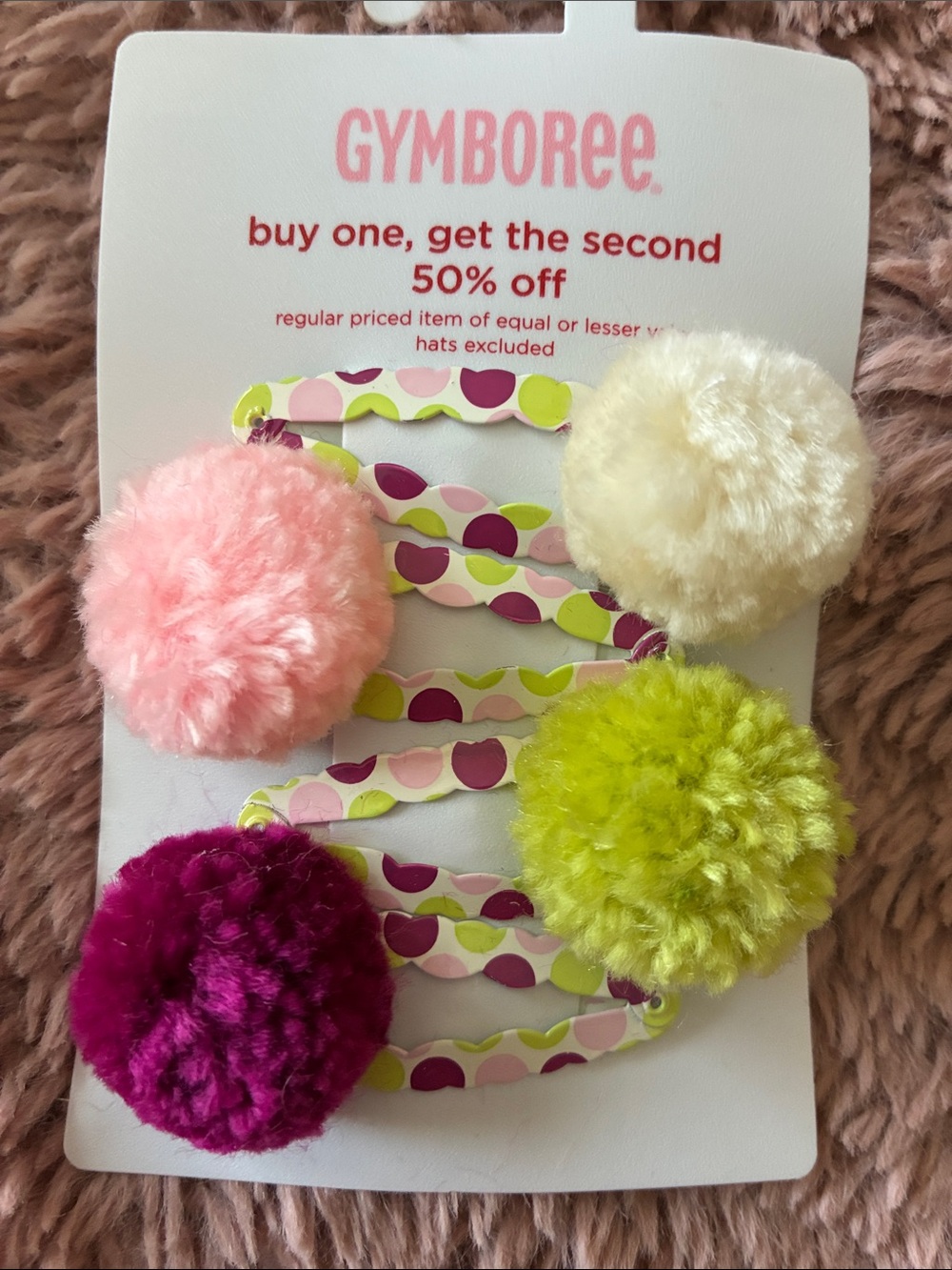 Gymboree Pom Pom Snap Clips in Pink, Cream, Lime & Fuchsia